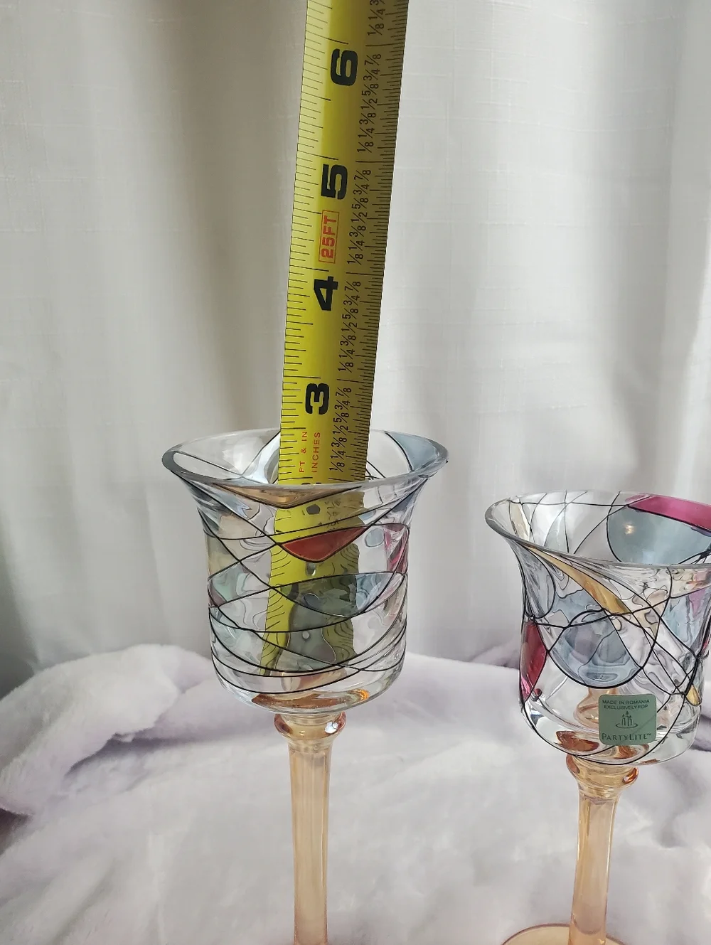 3 Piece Retired Tiffany Style Mosaic Stemmed Votive Glass Tealight Holders New - Picture 9 of 16